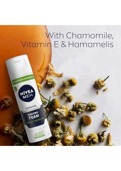 Nıvea Men Erkek Hassas Tıraş Köpüğü 200 Ml, Hassas Ciltlere Özel Hızlı Koruma, Yanma Karşıtı, Alkolsüz Formül