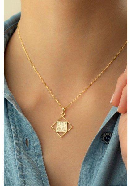 925 Ayar Gümüş Kare Taşlı Kolye modelleri