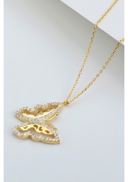 925 Ayar Gümüş Gold Kelebek Kolye