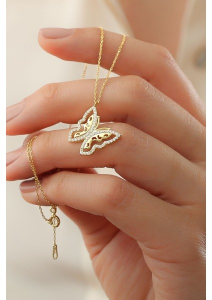 925 Ayar Gümüş Gold Kelebek Kolye fiyatları