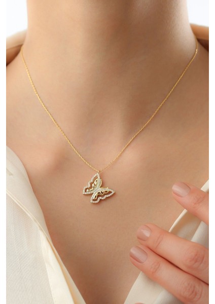 925 Ayar Gümüş Gold Kelebek Kolye modelleri