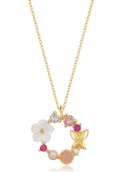 925 Ayar Gümüş Gold Sedefli Güllü Kolye modelleri