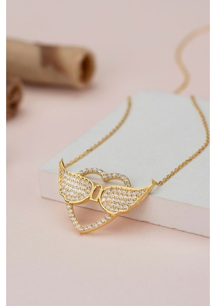 925 Ayar Gümüş Kanatlı Kalp Kolye