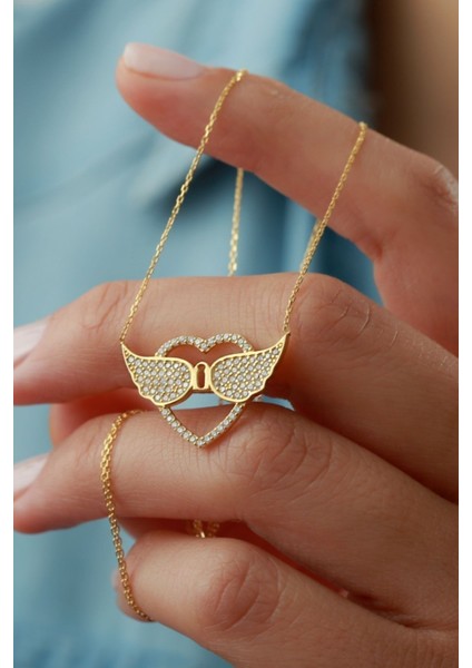 925 Ayar Gümüş Kanatlı Kalp Kolye fiyatları