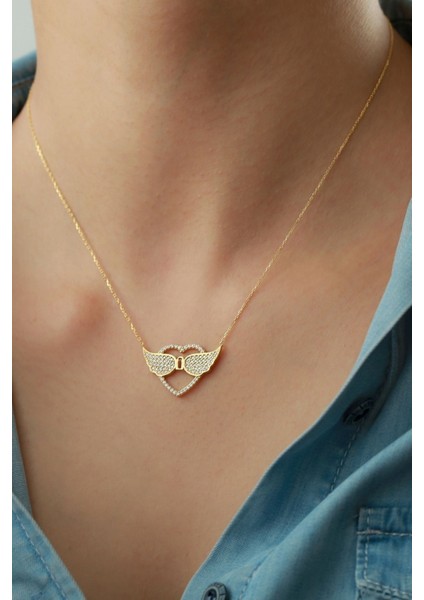 925 Ayar Gümüş Kanatlı Kalp Kolye modelleri