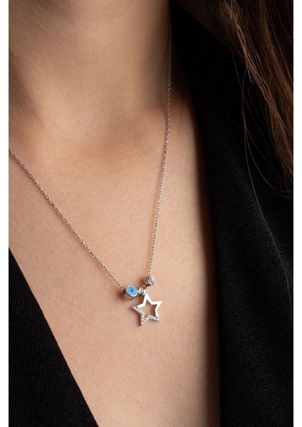 925 Ayar Gümüş Nazarlı Yıldız Kolye modelleri