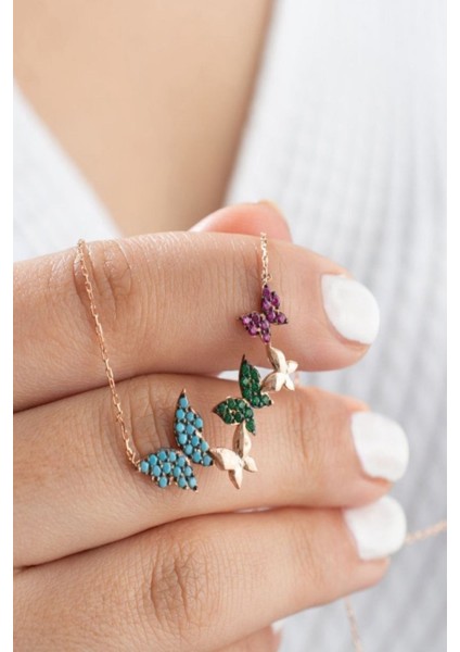 925 Ayar Rose Renkli Kelebek Gümüş Kolye fiyatları