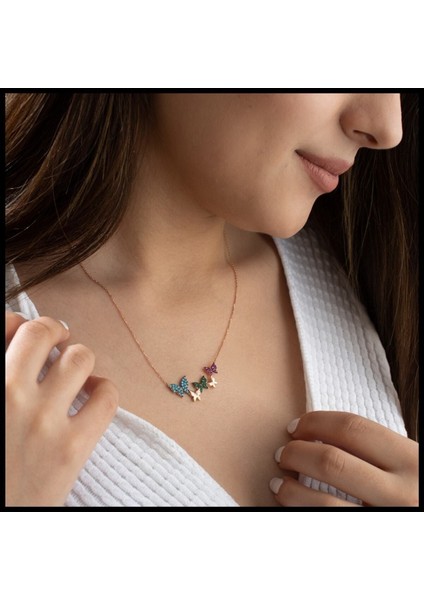 925 Ayar Rose Renkli Kelebek Gümüş Kolye indirimleri