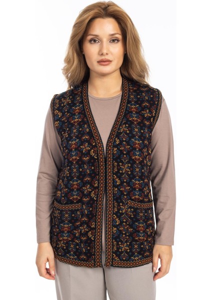 Kadın Etnik Model Triko Örgü Kilim Anne Yelek 1070