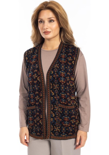 Kadın Etnik Model Triko Örgü Kilim Anne Yelek 1070