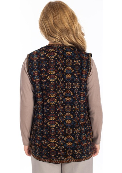 Kadın Etnik Model Triko Örgü Kilim Anne Yelek 1070