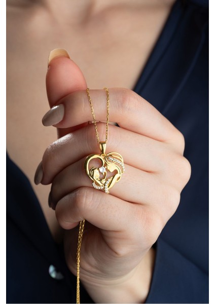 925 Ayar Gümüş Gold Kalp Anne Bebek Kolye fiyatları