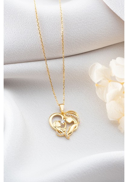 925 Ayar Gümüş Gold Kalp Anne Bebek Kolye modelleri