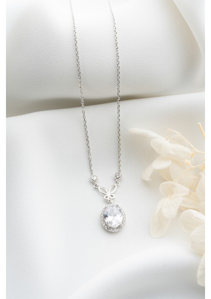 925 Ayar Gümüş Damla Taş Kelebekli Kolye modelleri