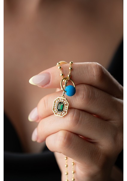 925 Ayar Gümüş Yeşil Baget Taşlı Şans Kolye