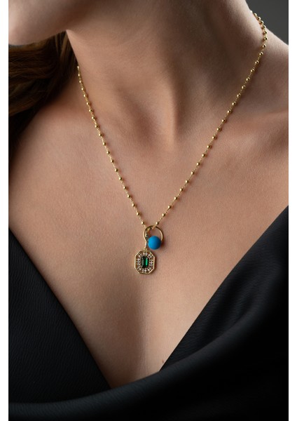 925 Ayar Gümüş Yeşil Baget Taşlı Şans Kolye modelleri