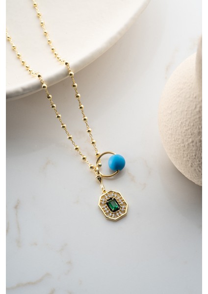 925 Ayar Gümüş Yeşil Baget Taşlı Şans Kolye indirimleri