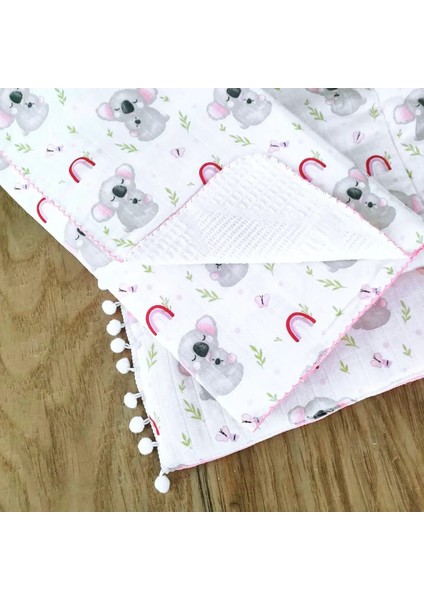 Kız Bebek %100 Pamuklu Çift Taraflı Müslin-Pike Kumaş Battaniyeli Ponponlu Alt Açma Seti BBK9983 fırsatları