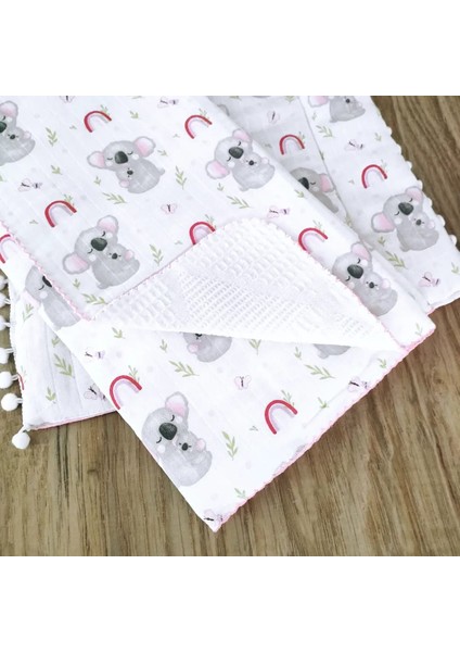 Kız Bebek %100 Pamuklu Çift Taraflı Müslin-Pike Kumaş Battaniyeli Ponponlu Alt Açma Seti BBK9983 indirimleri