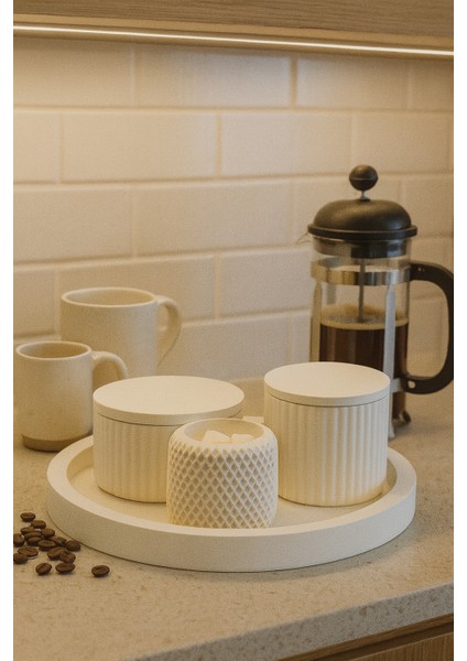 El Yapımı 6 Parçalı Modern Saklama & Düzenleme Seti – Parlak Yüzeyli Beton & Seramik Karışımı