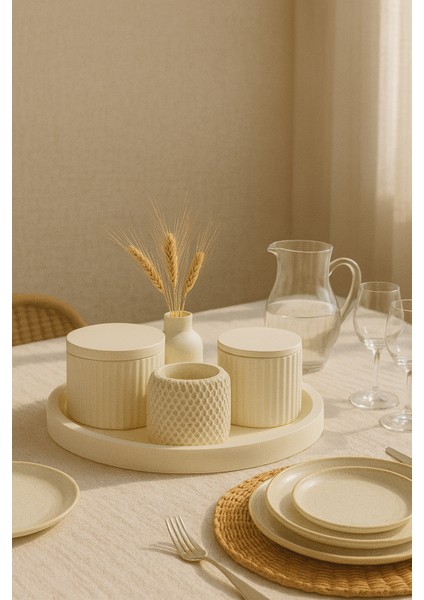 El Yapımı 6 Parçalı Modern Saklama & Düzenleme Seti – Parlak Yüzeyli Beton & Seramik Karışımı