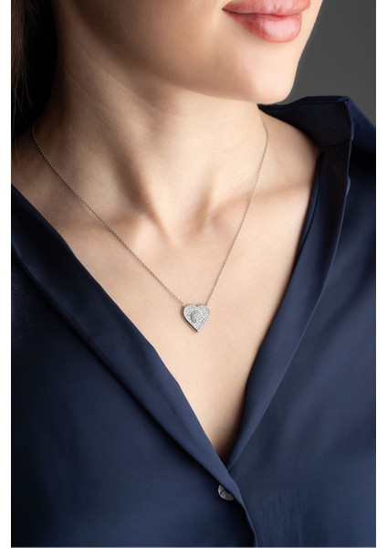 925 Ayar Gümüş Zirkon Taşlı Kalp Kolye