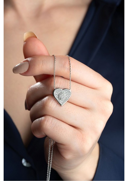 925 Ayar Gümüş Zirkon Taşlı Kalp Kolye fiyatları