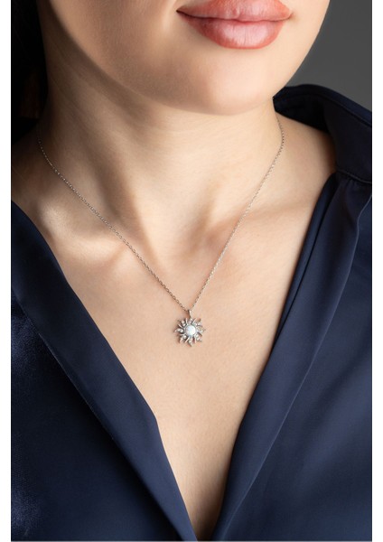 925 Ayar Opal Taşlı Güneş Gümüş Kolye