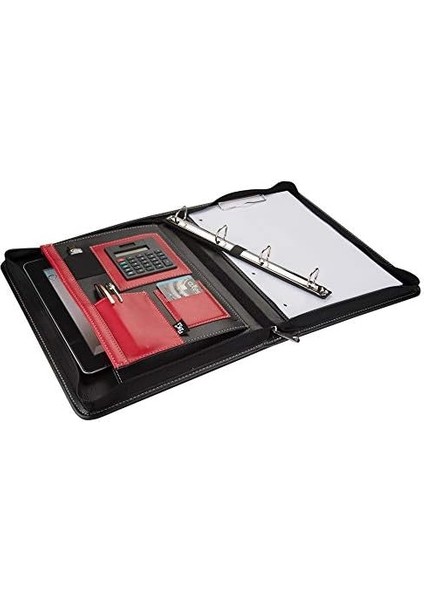 555-1 Sekreterlik A4 Hesap Makineli El Portföyü Fermuarlı Çift Mekanizmalı Deri Sekreter Notluğu, Siyah modelleri