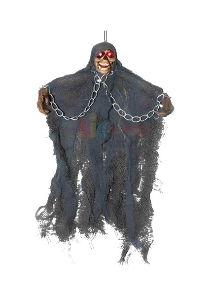 Halloween Cadılar Bayramı Iskelet Korkuluk Işıklı Sesli 30 cm Yeşil. Korku Aksesuarı