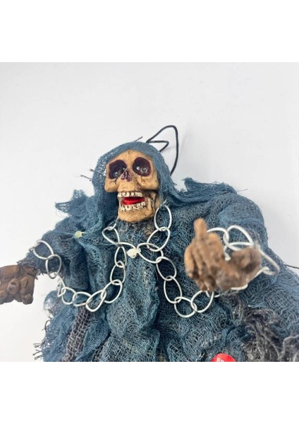 Halloween Cadılar Bayramı Iskelet Korkuluk Işıklı Sesli 30 cm Yeşil. Korku Aksesuarı indirimleri