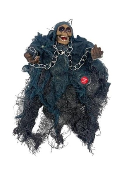 Halloween Cadılar Bayramı Iskelet Korkuluk Işıklı Sesli 30 cm Yeşil. Korku Aksesuarı
