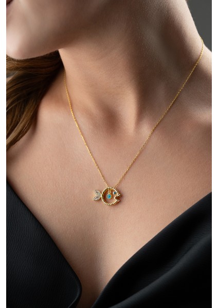 925 Ayar Gümüş Nazarlı Balık Kolye