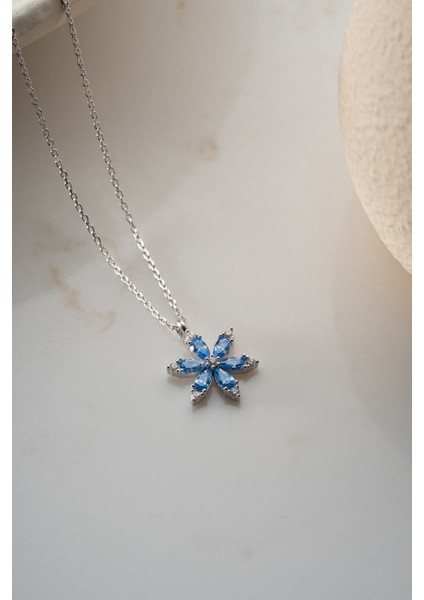 925 Ayar Gümüş Aqua Taşlı Lotus Kolye indirimleri