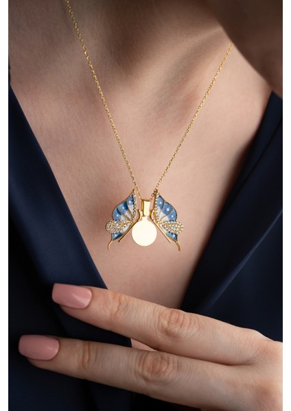 925 Ayar Gümüş Isim Yazılabilen Kelebek Kolye modelleri