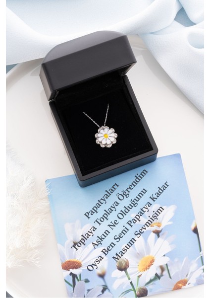 925 Ayar Gümüş Zirkon Taşlı Dönebilen Papatya Kolye fiyatları