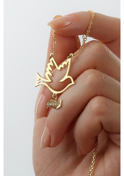 925 Ayar Gümüş Güvercin Kuş Silüetli Isimli Kolye