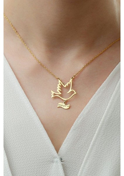 925 Ayar Gümüş Güvercin Kuş Silüetli Isimli Kolye fiyatları