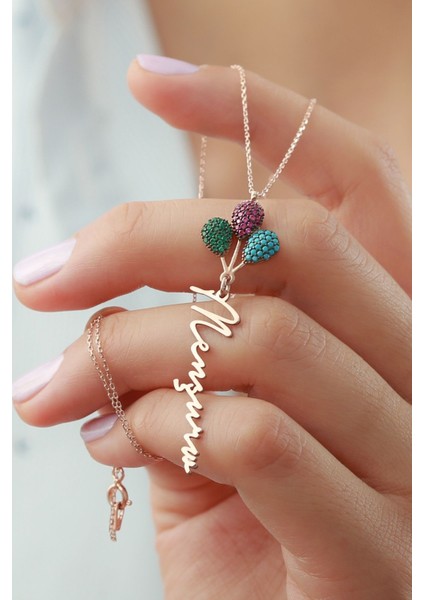 925 Ayar Gümüş Isimli Renkli Balonlu Kolye