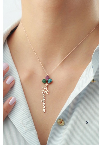 925 Ayar Gümüş Isimli Renkli Balonlu Kolye fiyatları