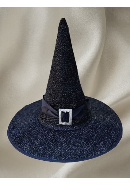 Hallowen Cadı Şapkası Tokalı Kemerli Simli Siyah indirimleri