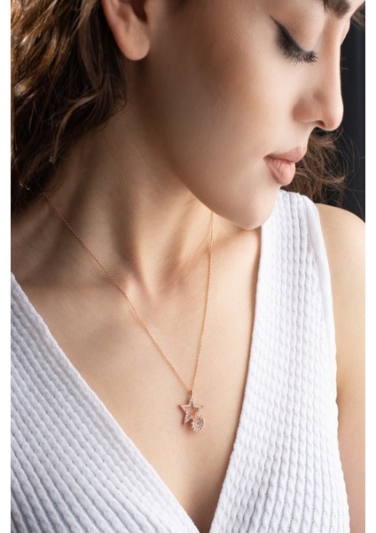 925 Ayar Gümüş Çifte Yıldız Kolye modelleri