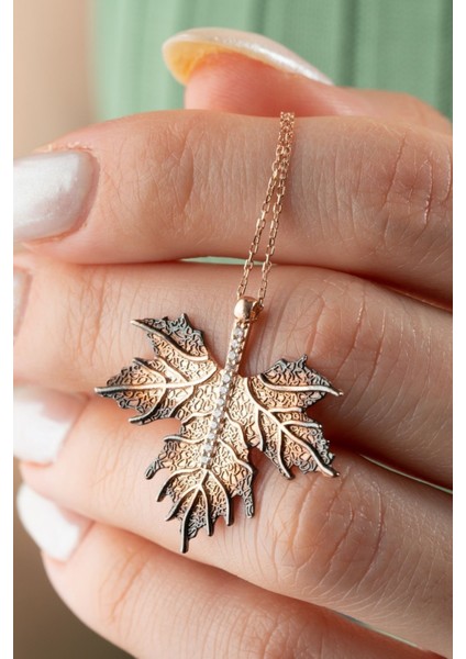 925 Ayar Gümüş Çınar Yaprağı Kolye