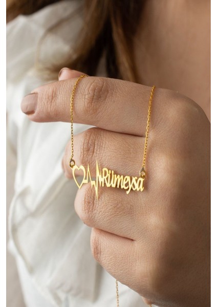 925 Ayar Gümüş Isimli Kalp Ritim Kolyesi