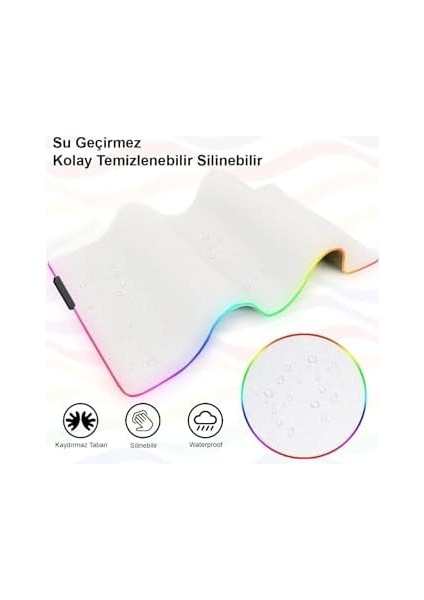 Rgb Mouse Pad 80X30 Cm, 4 mm Kalınlık, Parlak Su Geçirmez Yüzey, Oyuncu Gaming Xxl Mausepad, 14 Farklı Renk Modu (Parlak Beyaz) modelleri