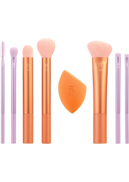 Real Techniques Düzleştirmek Fırça ve Sünger Seti, Göz Farı Için Makyaj Fırçaları, Fondöten, Allık ve Bronzlaştırıcı, Profesyonel Kalite Makyaj Araçları, Sentetik Kıllar, 8 Parça Set
