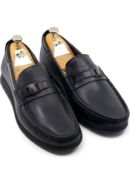 Hakiki Deri Siyah Erkekler Loafer Mokasın Ayakkabı 96505