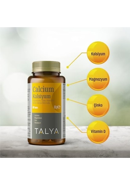 Talya Kalsiyum, Magnezyum, Çinko, Vitamin D Içeren Takviye Edici Gıda - Gıda Takviyesi - 60 Tablet