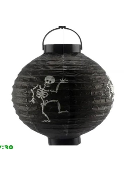 Halloween Cadılar Bayramı Japon Feneri Pilli 20 cm Siyah Renkli Iskelet Desenli Korku Aksesuarı fiyatları