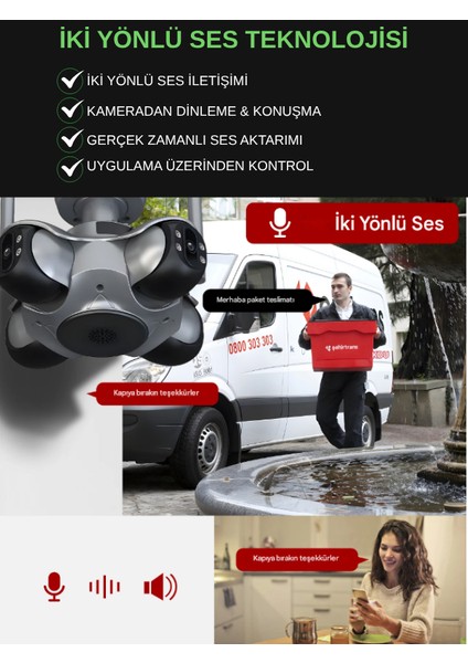 IO781 WİFİ Güvenlik Kamerası 4 Kameralı 20MP ULTRA HD PTZ Hareketli Sesli Gece Görüşlü Akıllı Kamera